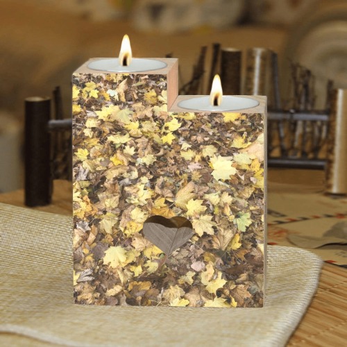 Autumn Yellow Leaves Wooden Candle Holder (Without Candle)