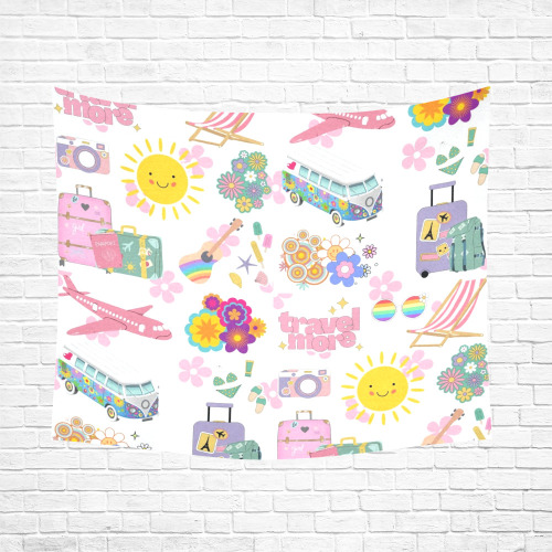 Hippie Summer Holiday Travel Vacation Artwork Design Cotton Linen Wall Tapestry 60"x 51"