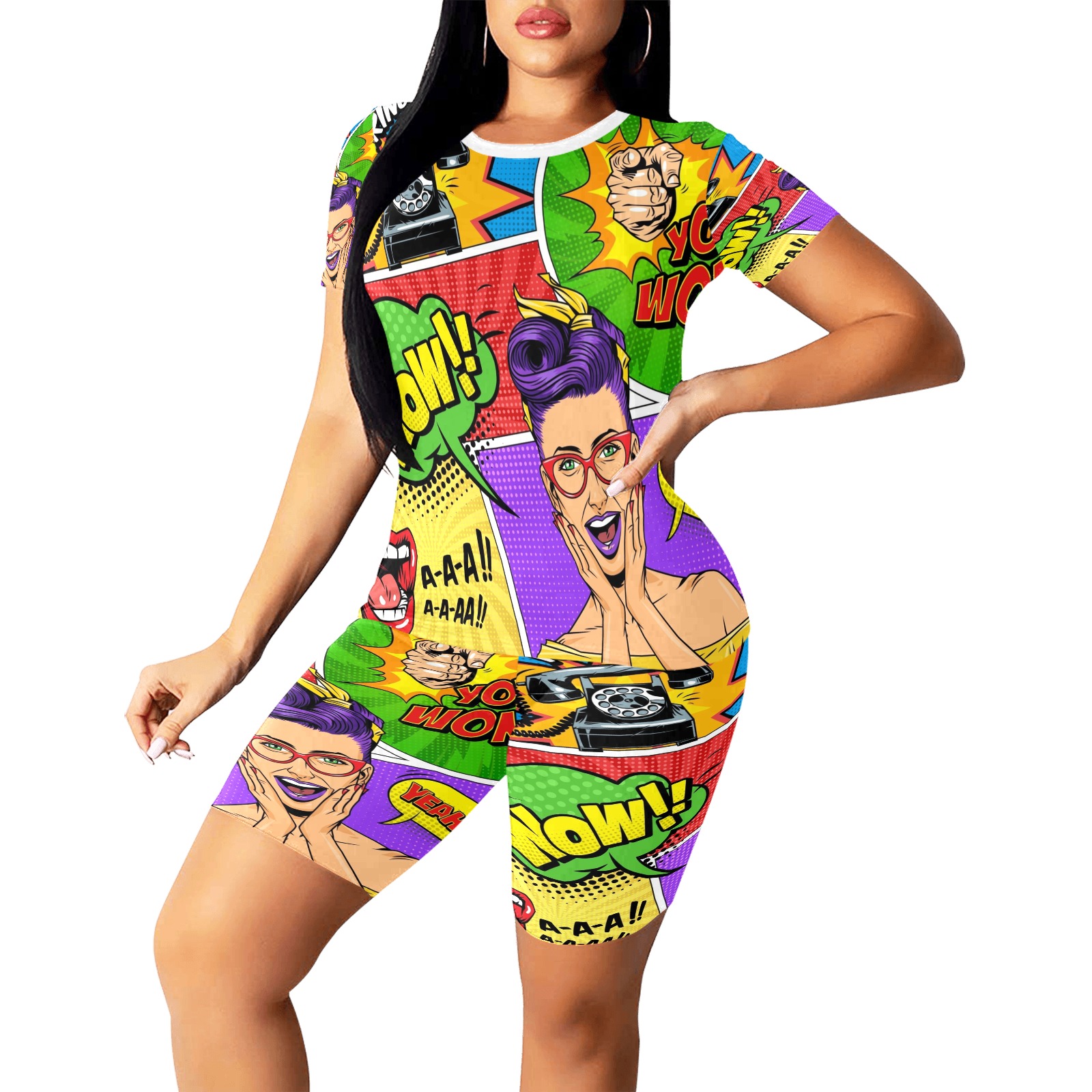 Comic bright strips with explosive Collectable Fly Women's Short Yoga Set