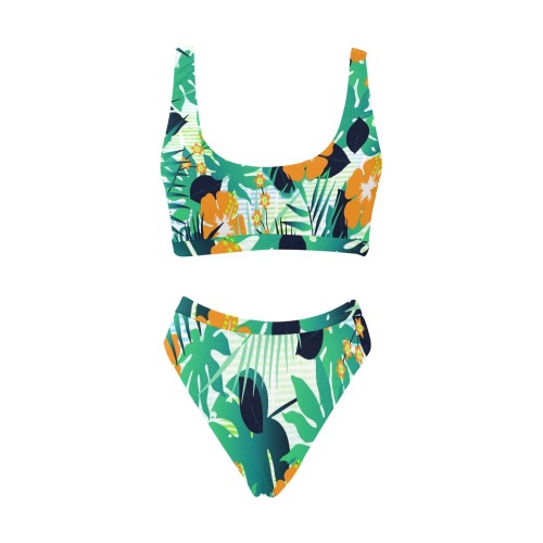 GROOVY FUNK THING FLORAL Sport Top & High-Waisted Bikini Swimsuit (Model S07)
