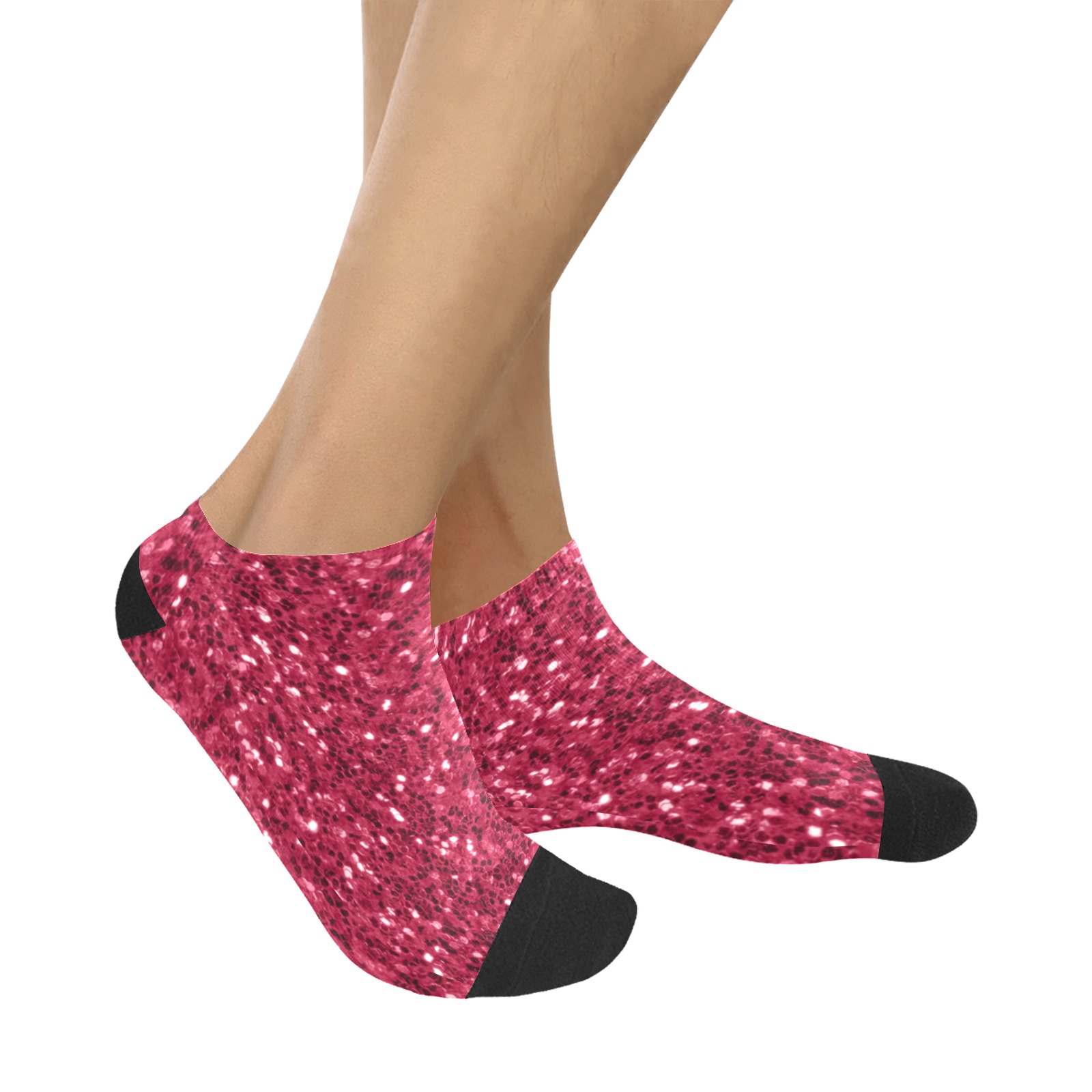 Magenta dark pink red faux sparkles glitter Women's Ankle Socks