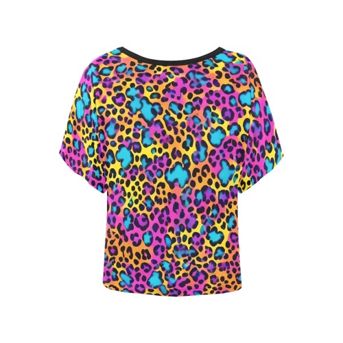 Rainbow Leopard Print Women's Batwing-Sleeved Blouse T shirt (Model T44)