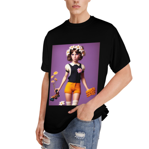 pretty retro vintage girl with flowers 2 Men's Glow in the Dark T-shirt (Front Printing)