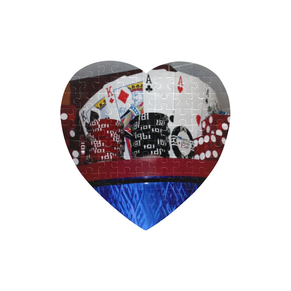 Las Vegas Cards and Poker Chips Heart-Shaped Jigsaw Puzzle (Set of 75 Pieces)