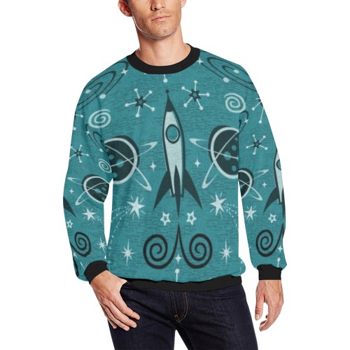 Space Rocket Men's Oversized Fleece Crew Sweatshirt (Model H18)