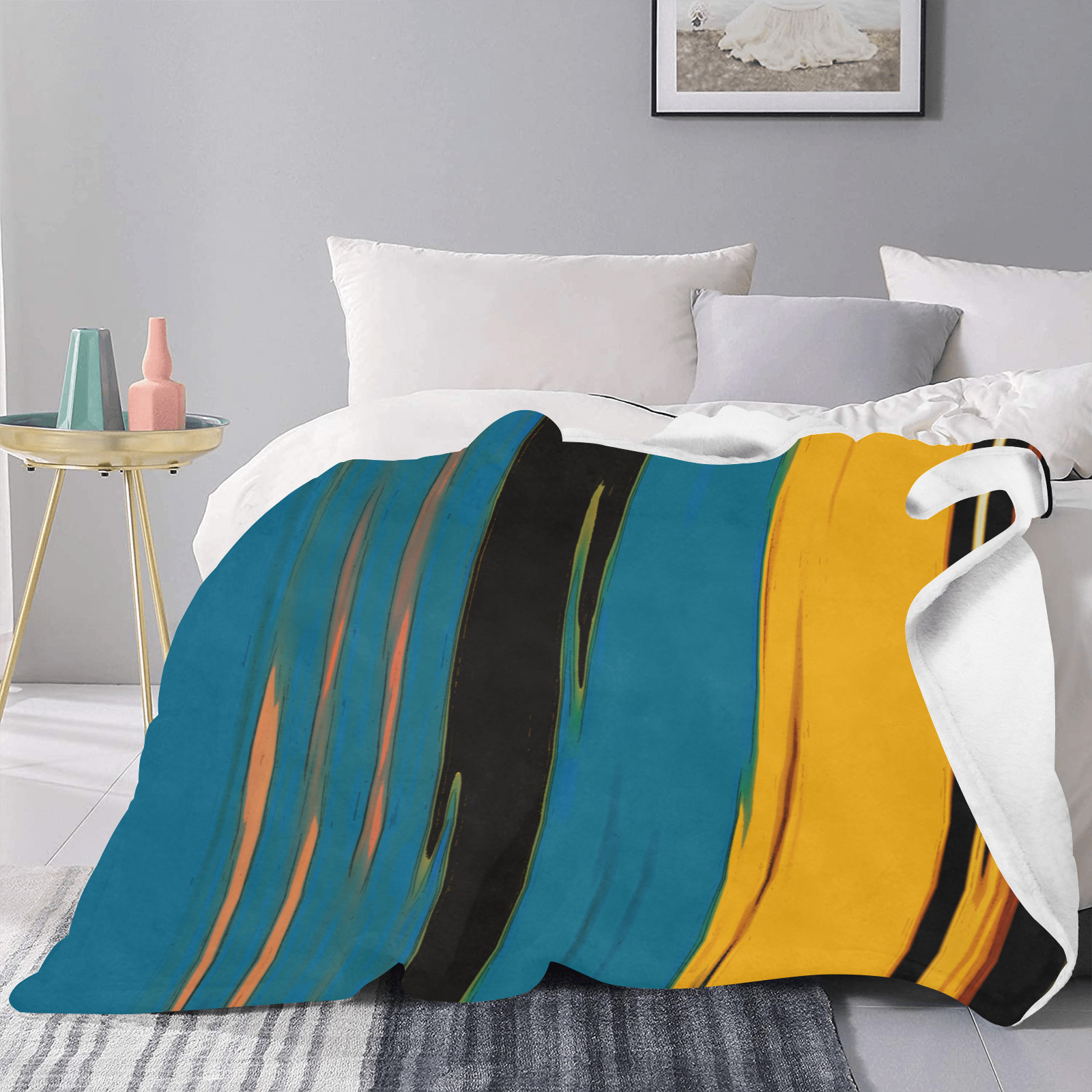 Black Turquoise And Orange Go! Abstract Art Ultra-Soft Micro Fleece Blanket 40"x50" (Thick)