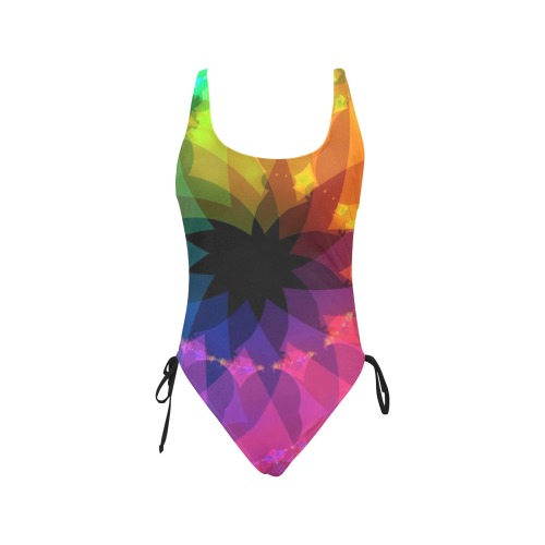 Colorful Spiral Fractal Drawstring Side One-Piece Swimsuit (Model S14)