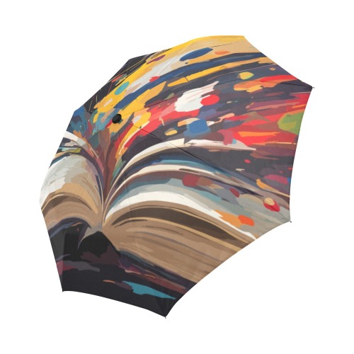 An open book and colorful paint strokes on black Auto-Foldable Umbrella (Model U04)