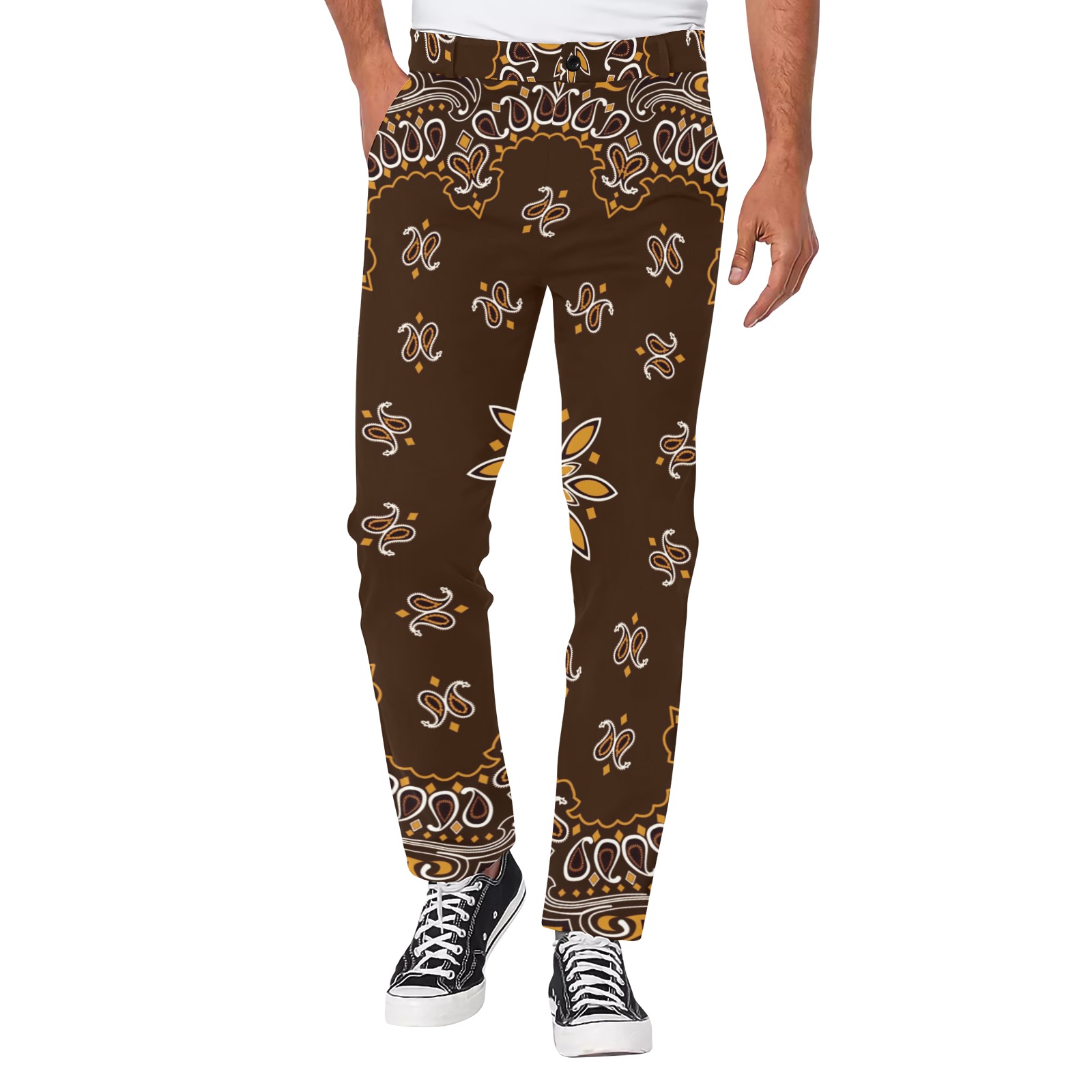 Bandanna Pattern Brown Men's All Over Print Casual Trousers (Model L68)