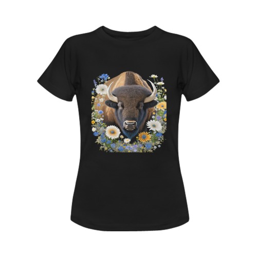 Bison  against a black background Women's T-Shirt in USA Size (Front Printing Only)