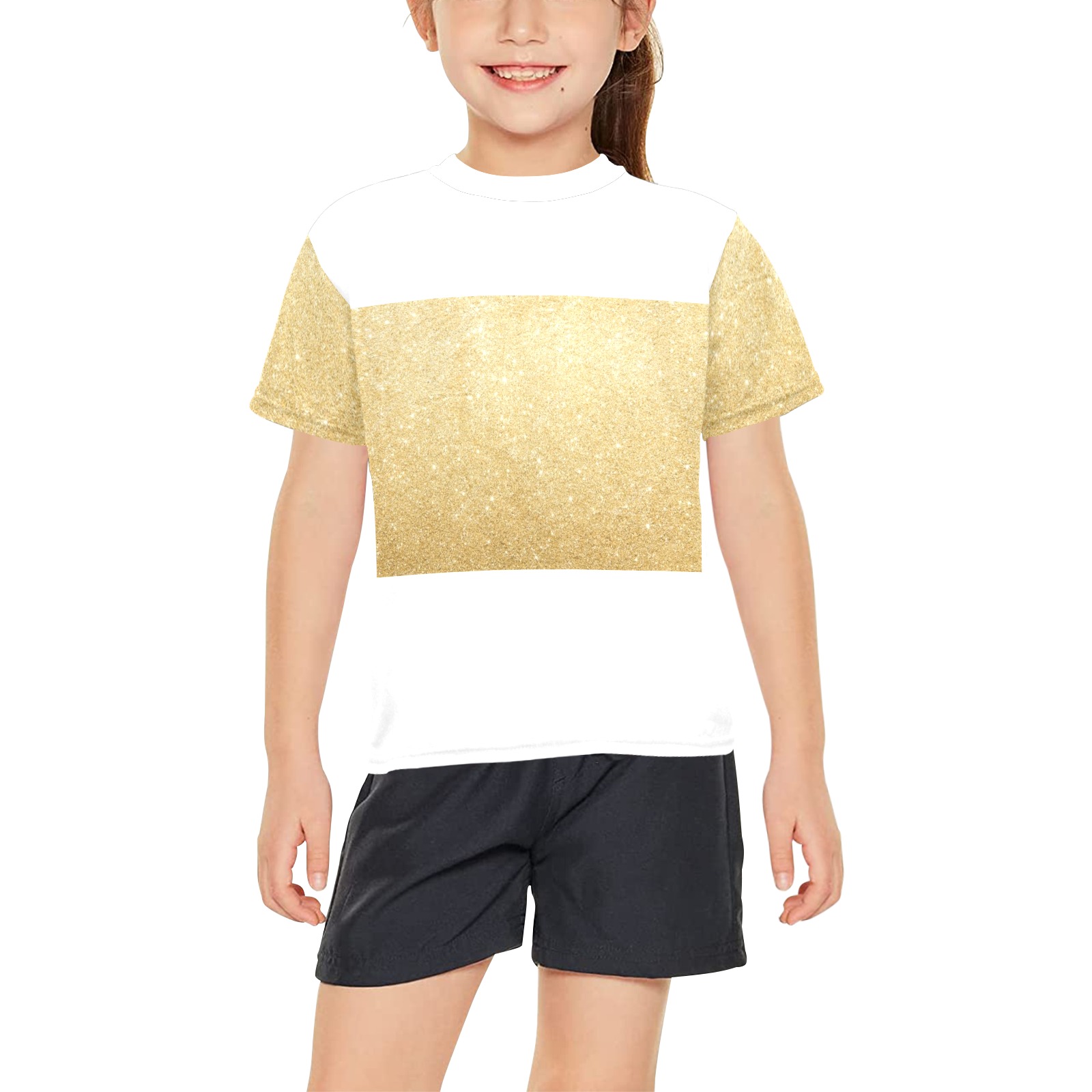 gold shirt Big Girls' All Over Print Crew Neck T-Shirt (Model T40-2)