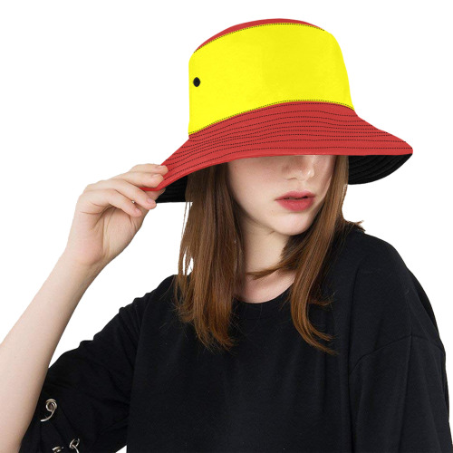 Two Tone Yellow and Red Unisex Summer Bucket Hat