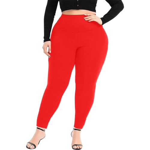 Merry Christmas Red Solid Color Women's Extra Plus Size High Waist Leggings (Model L45)