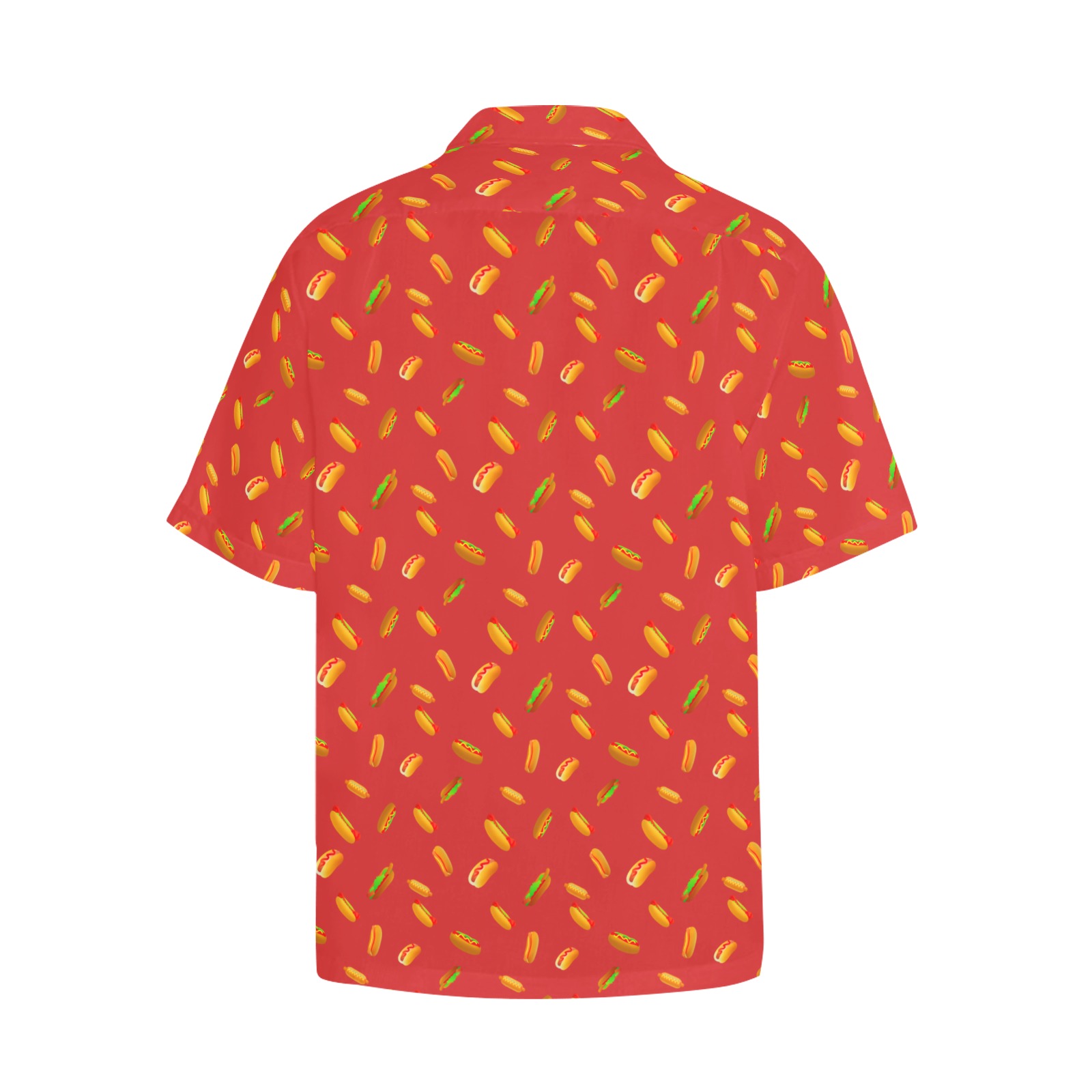 Hot Dog Pattern on Red Hawaiian Shirt with Chest Pocket (Model T58)