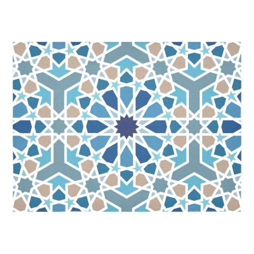 Arabic Geometric Design Pattern Cotton Linen Tablecloth 52"x 70"