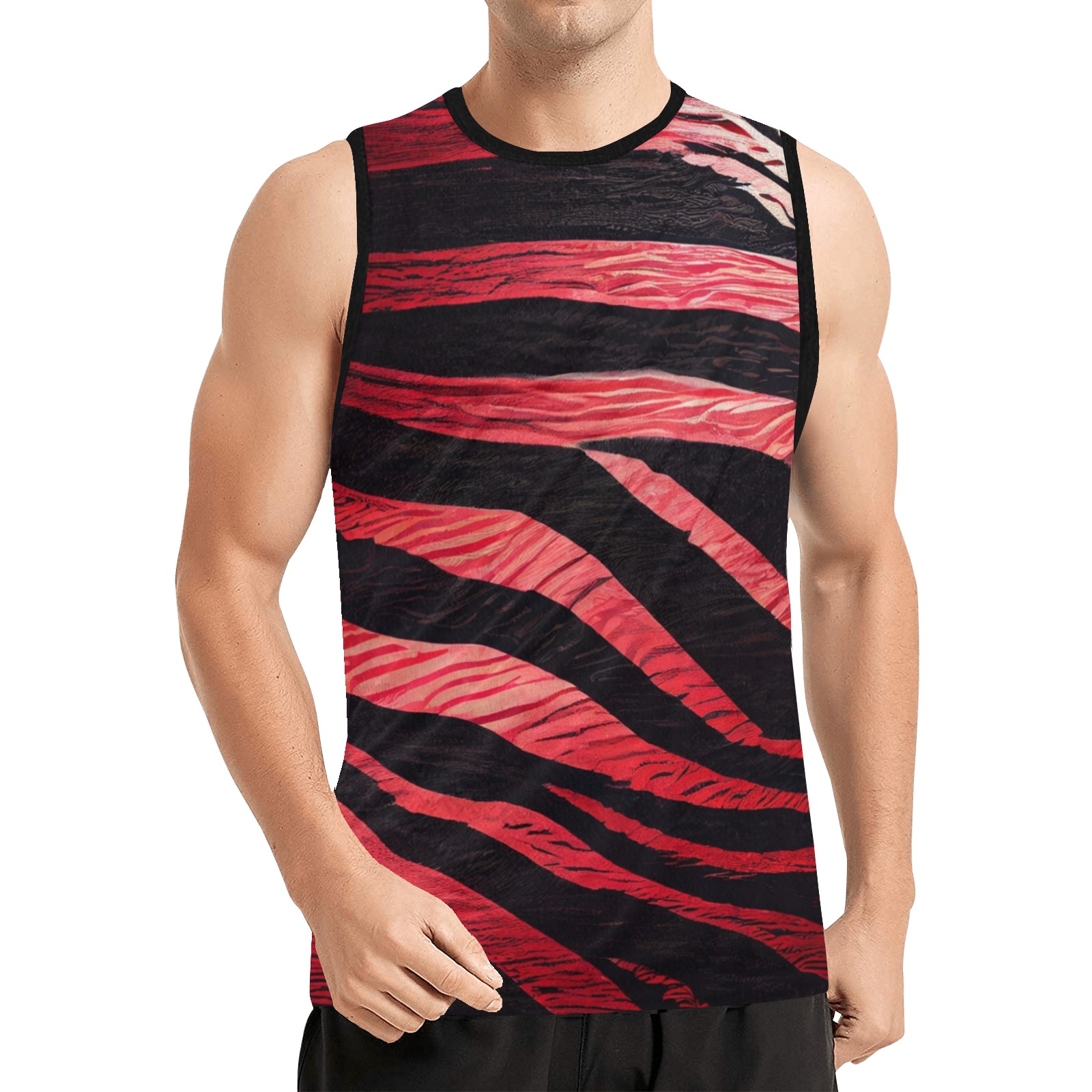 red and black zebra print All Over Print Basketball Jersey
