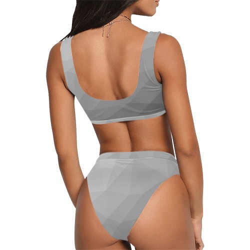 Grey Gradient Geometric Mesh Pattern Sport Top & High-Waisted Bikini Swimsuit (Model S07)