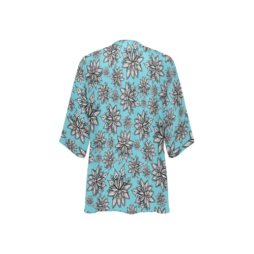 Creekside Floret pattern turquoise Women's Kimono Chiffon Cover Ups (Model H51)