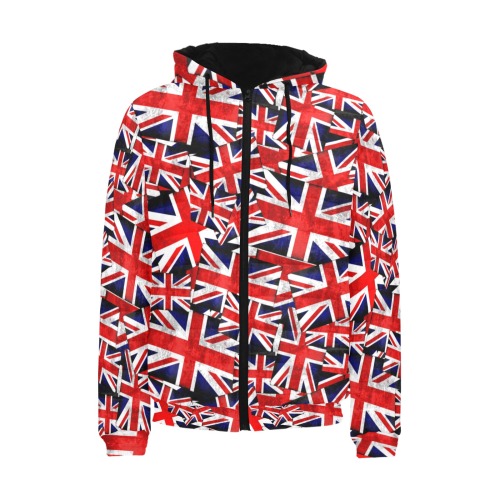 Union Jack British UK Flag Men's Padded Hooded Jacket (Model H42)