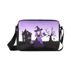 Purple Halloween Witch and Cat Familiar Classic Cross-body Nylon Bags (Model 1632)