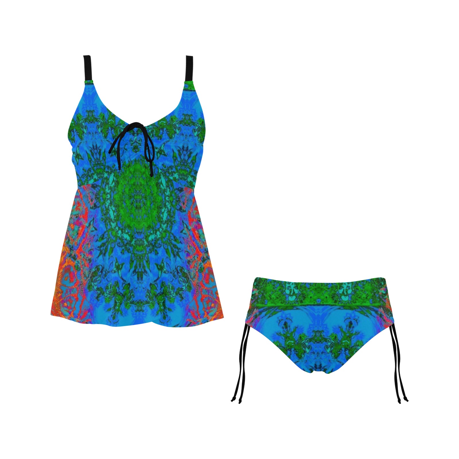 blue mandala design Chest Drawstring Swim Dress (Model S30)