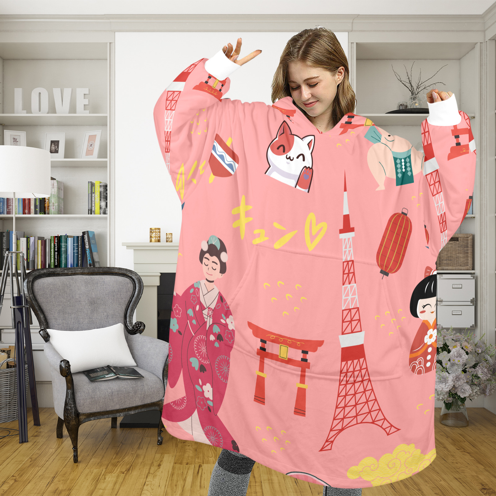 Cool Tokyo Day Unisex Blanket Hoodie (Model H59)