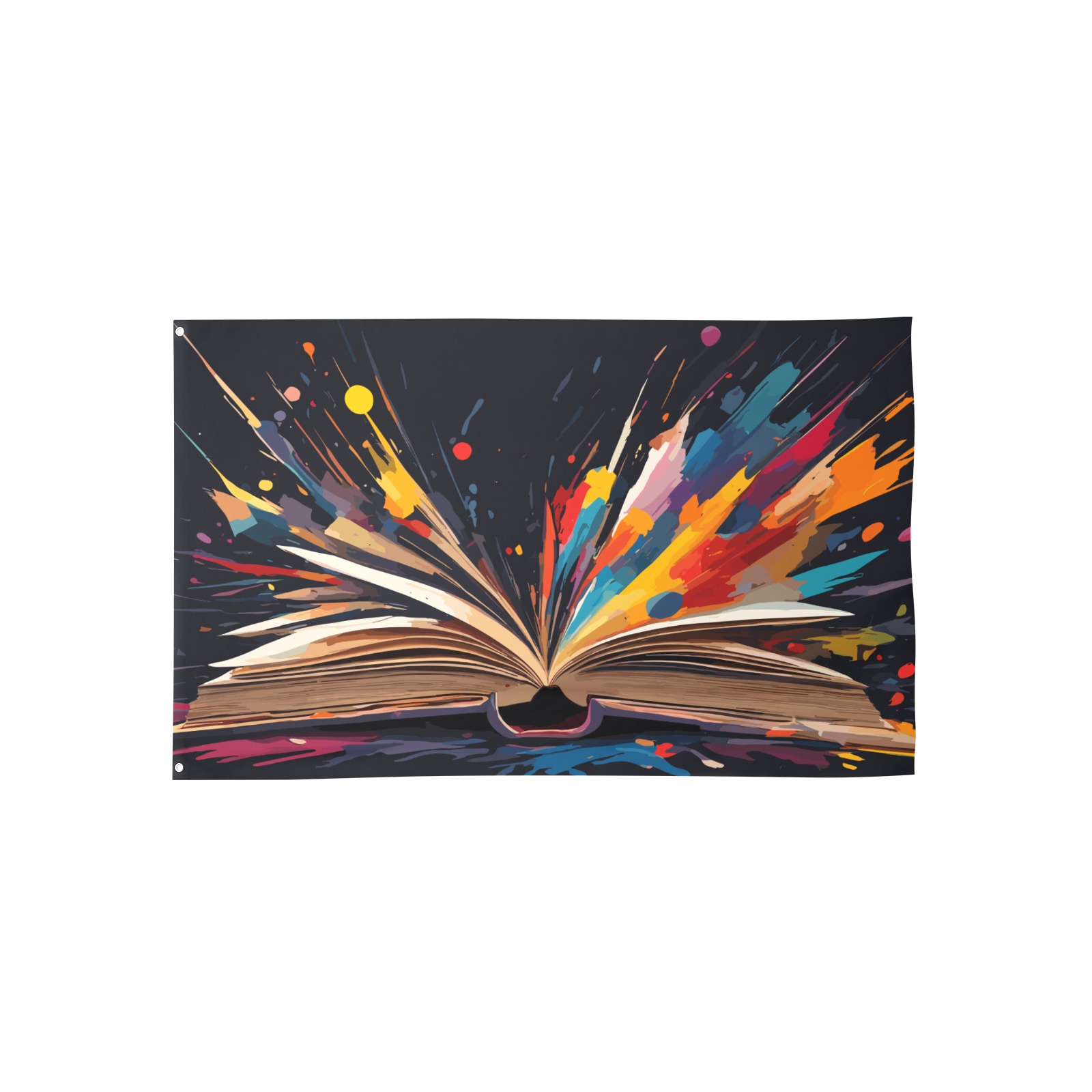 Colorful fantasy erupts from the open book art House Flag 56"x34.5"