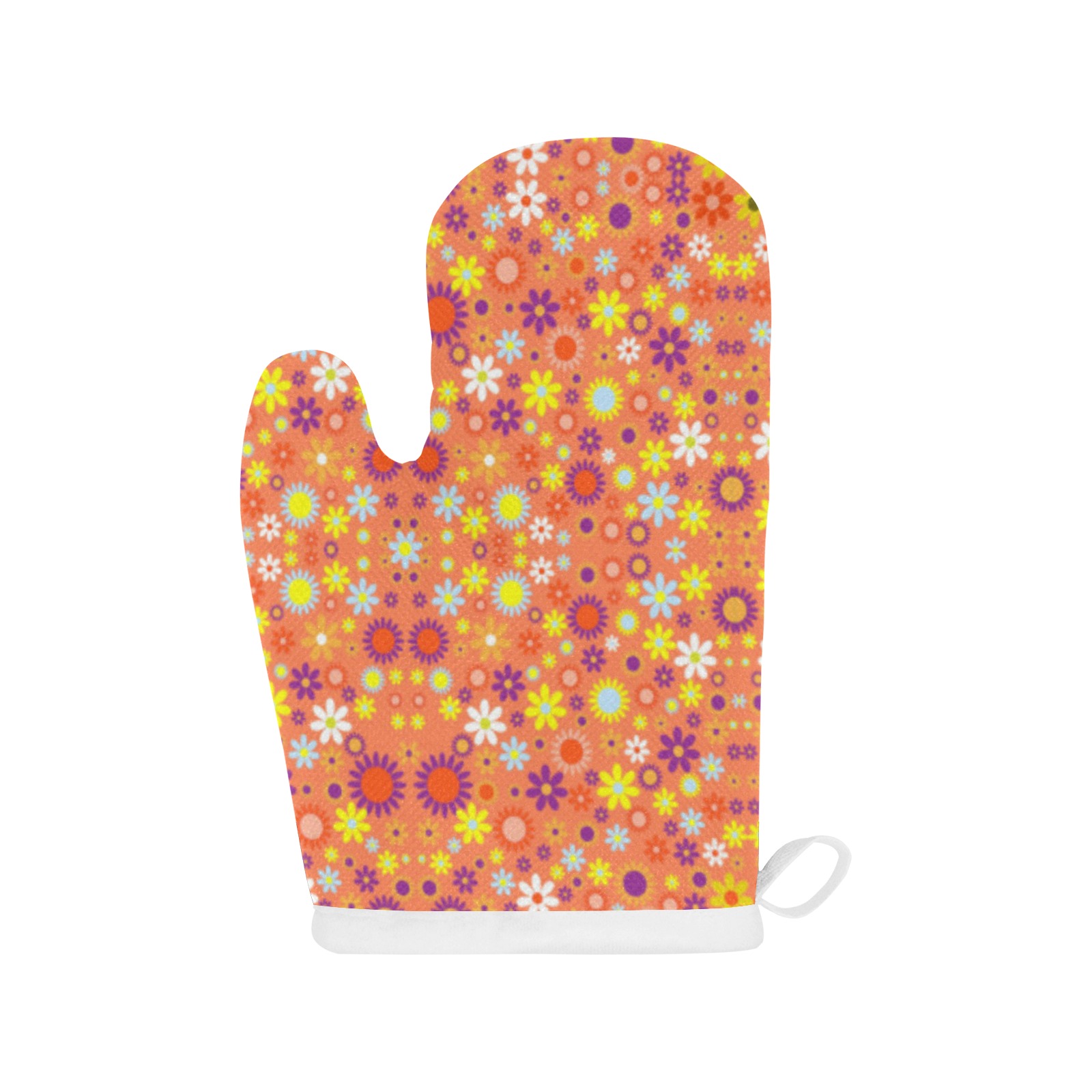 Floral Pattern Living Coral Linen Oven Mitt (One Piece)
