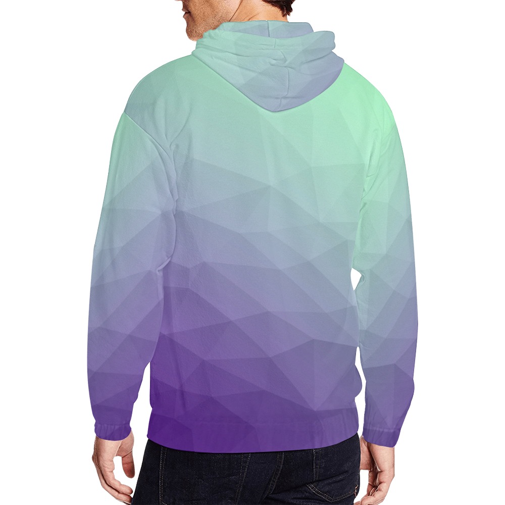 Purple green ombre gradient geometric mesh pattern All Over Print Full Zip Hoodie for Men (Model H14)