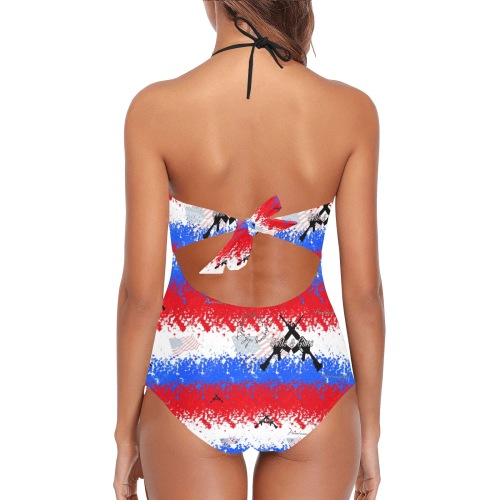 Girls n Guns patriot print Lace Band Embossing Swimsuit (Model S15)