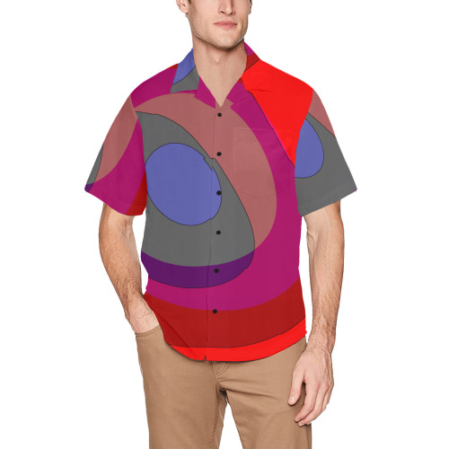 Red Abstract 714 Hawaiian Shirt with Chest Pocket (Model T58)