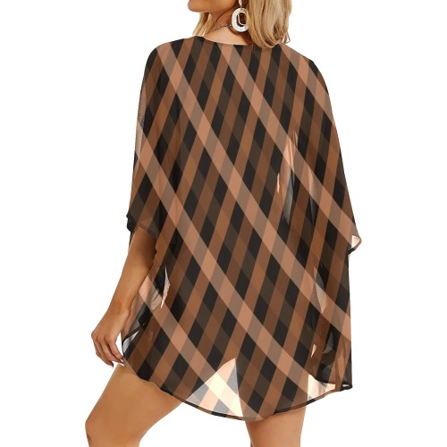 Brown Spectrum Argyle Pattern Women's Kimono Chiffon Cover Ups (Model H51)