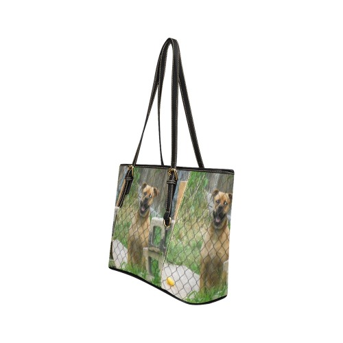 A Smiling Dog Leather Tote Bag/Small (Model 1640)