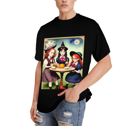 adorable witch girls eating lunch Men's Glow in the Dark T-shirt (Front Printing)