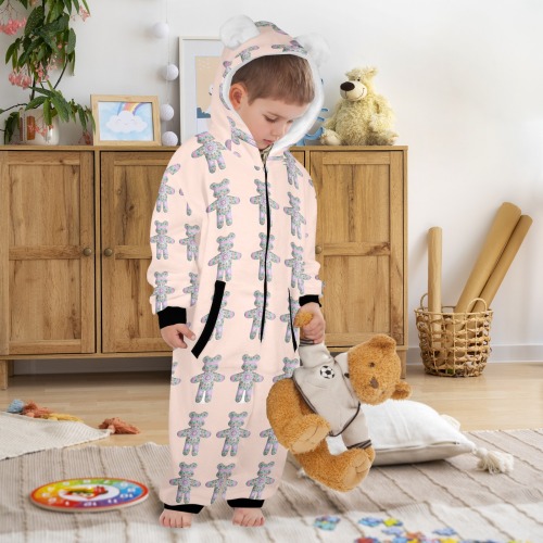 nounours 2d One-Piece Zip up Hooded Pajamas for Little Kids