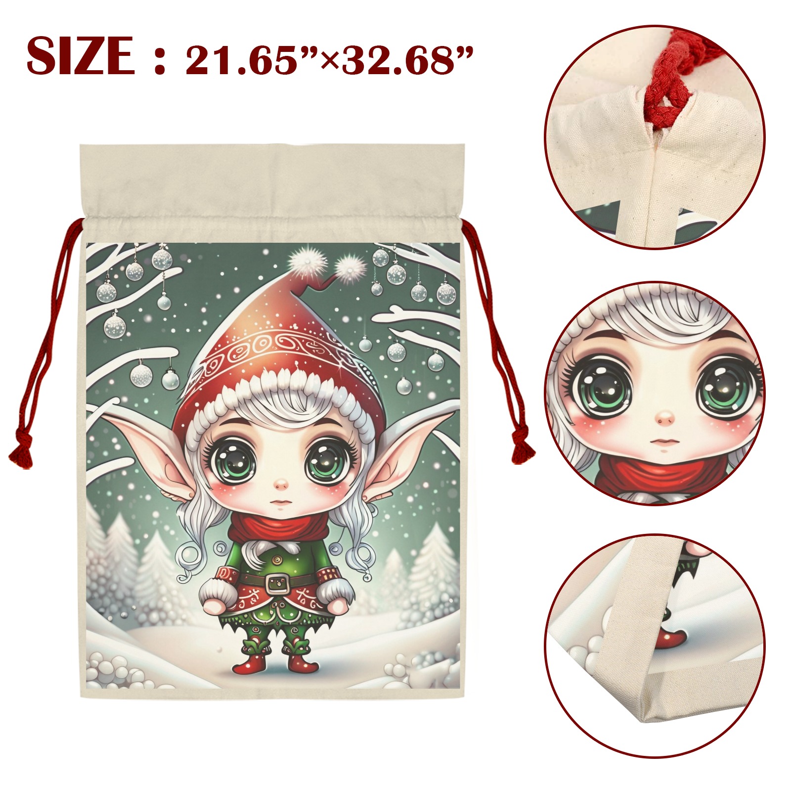 Christmas Elf Santa Claus Drawstring Bag 21"x32" (Two Sides Printing)