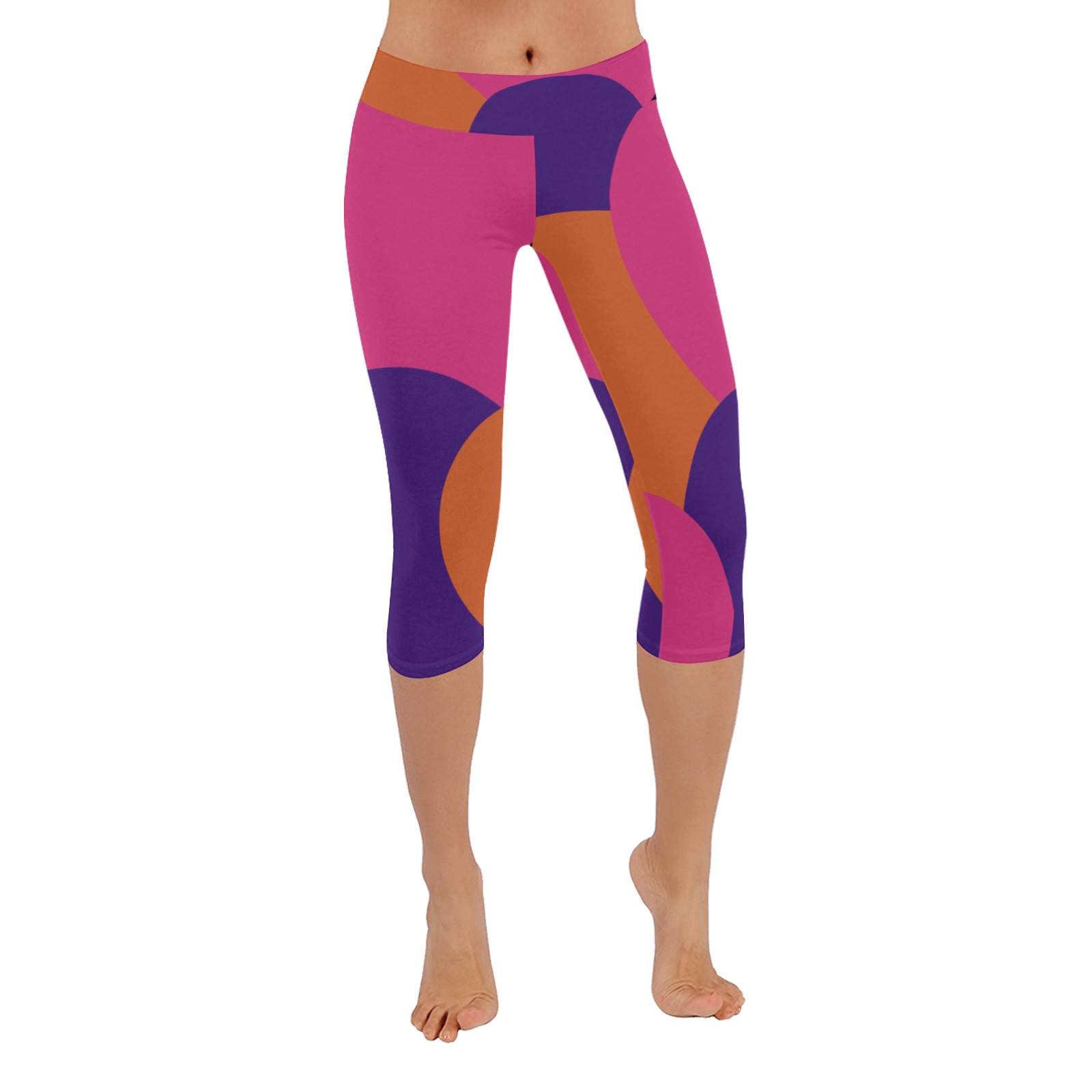 Orange, Purple and Hot Pink Polka Dots Women's Low Rise Capri Leggings (Invisible Stitch) (Model L08)