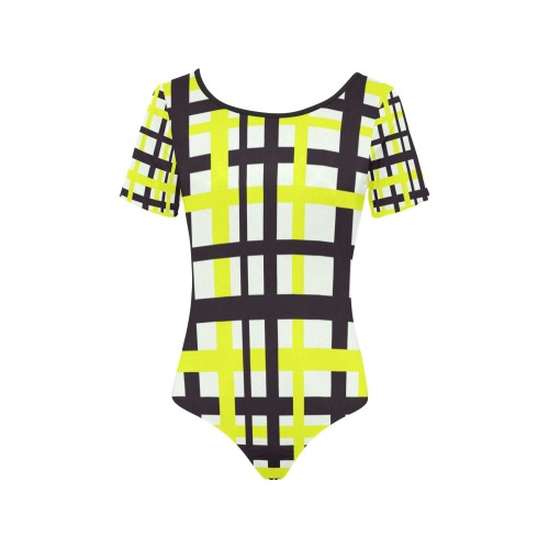 Interlocking Stripes Black White Yellow Women's Short Sleeve Bodysuit