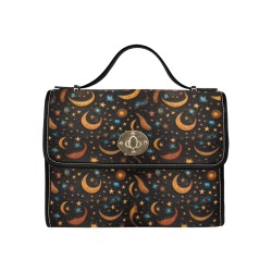 Moon & Stars Waterproof Canvas Bag-Black (All Over Print) (Model 1641)