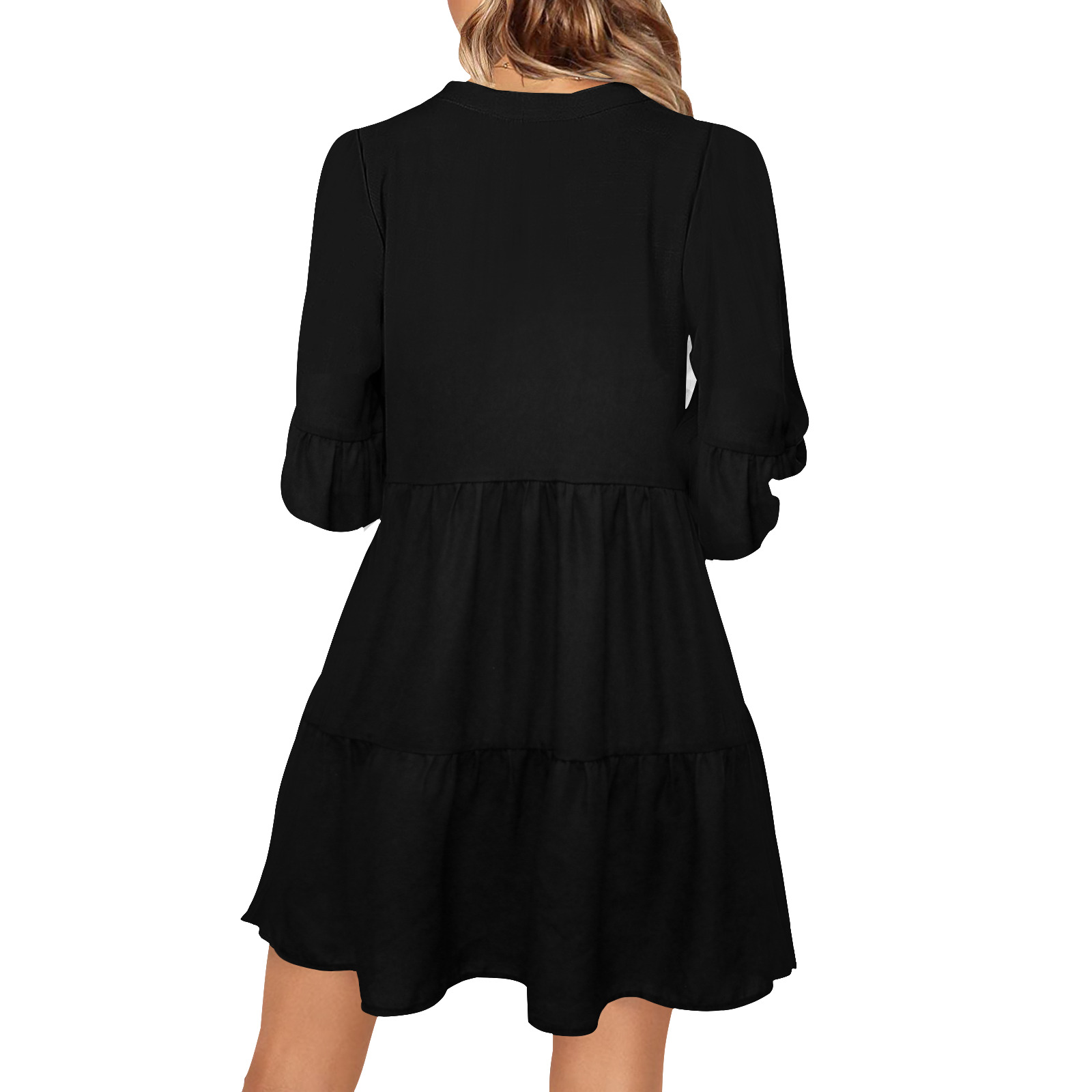 BLACK V-Neck Loose Fit Dress (Model D62)