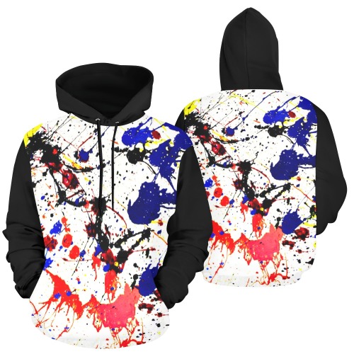 Blue & Red Paint Splatter Vest Style All Over Print Hoodie for Women (USA Size) (Model H13)