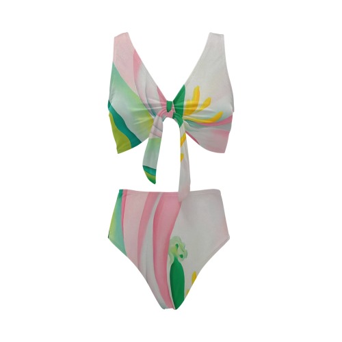 Georgia O'Keeffe - Pink Tulipe Chest Bowknot Bikini Swimsuit (Model S33)