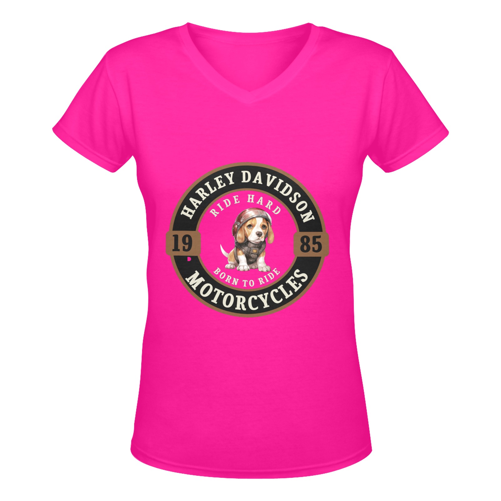 Harley Davison Beagle Biker (HP) Women's Deep V-neck T-shirt (Model T19)