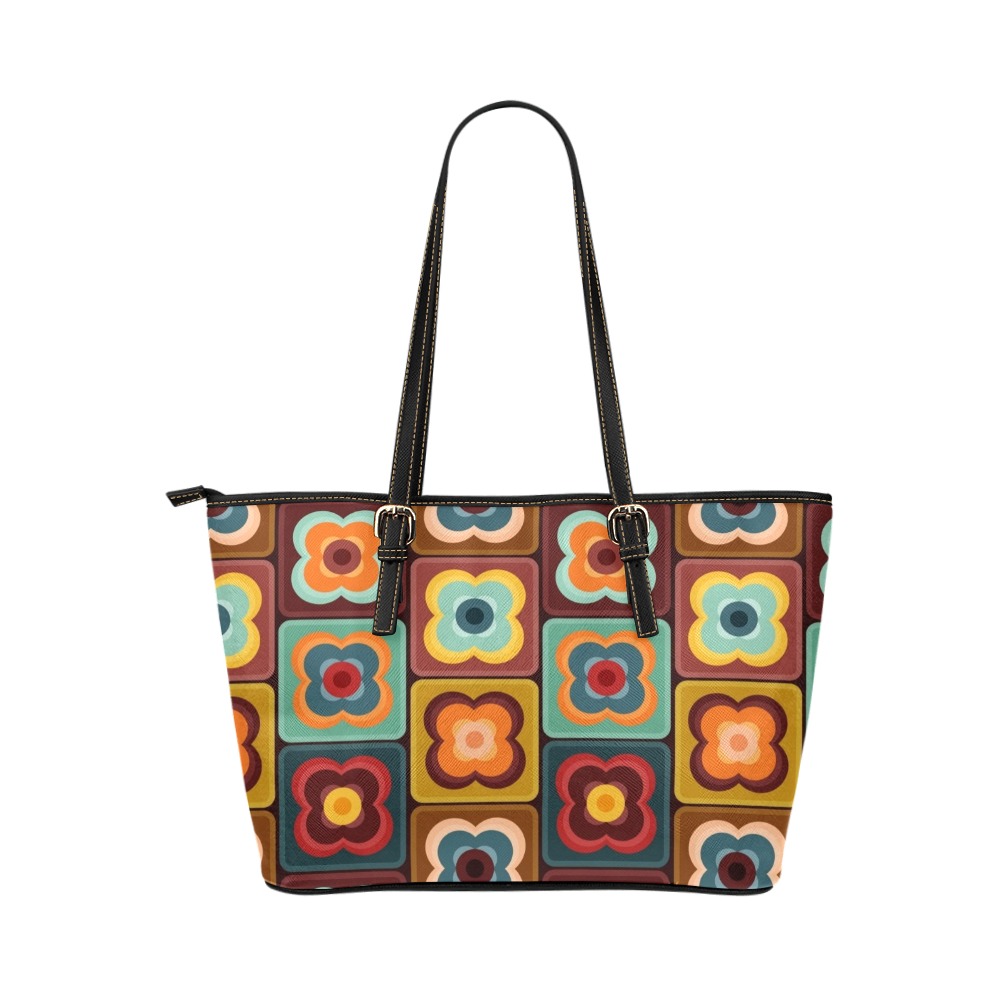 Colorful Mid Century Abstract Leather Tote Bag/Small (Model 1651)