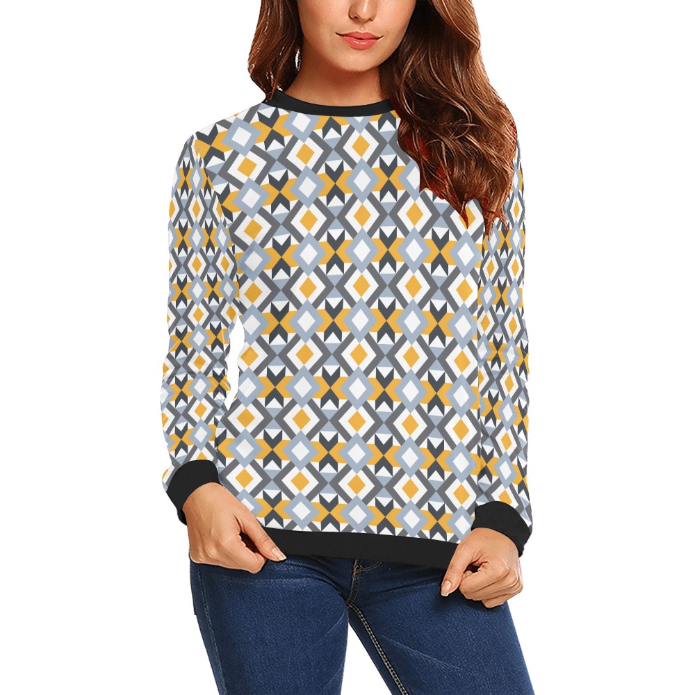 Retro Angles Abstract Geometric Pattern All Over Print Crewneck Sweatshirt for Women (Model H18)