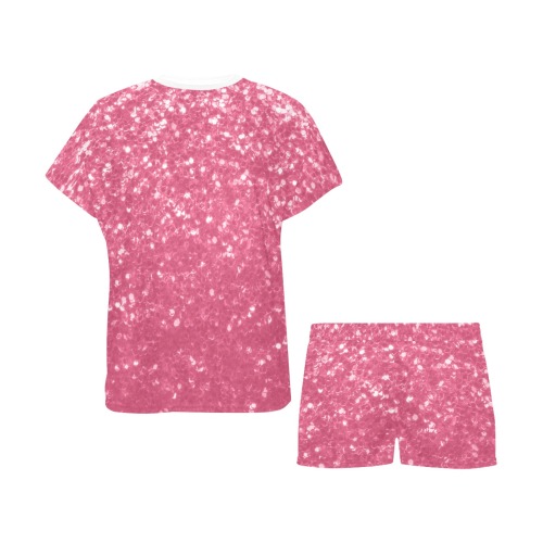 Magenta light pink red faux sparkles glitter Women's Short Pajama Set