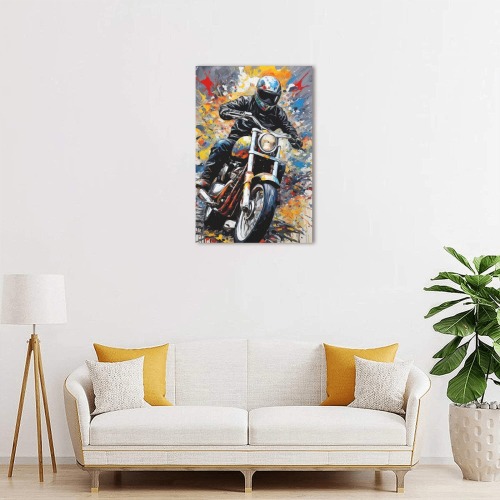 Male motorcyclist drives a bike. Colorful art Upgraded Canvas Print 12"x18"