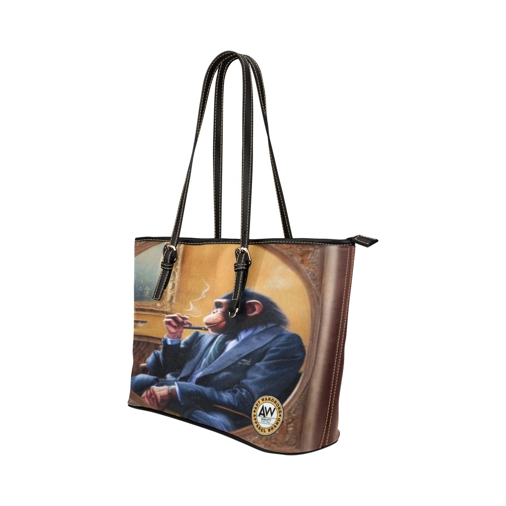 chimp boss Leather Tote Bag/Large (Model 1651)