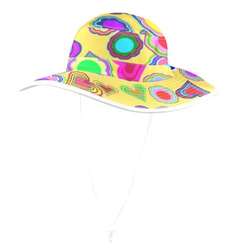 Groovy Hearts and Flowers Yellow Wide Brim Bucket Hat