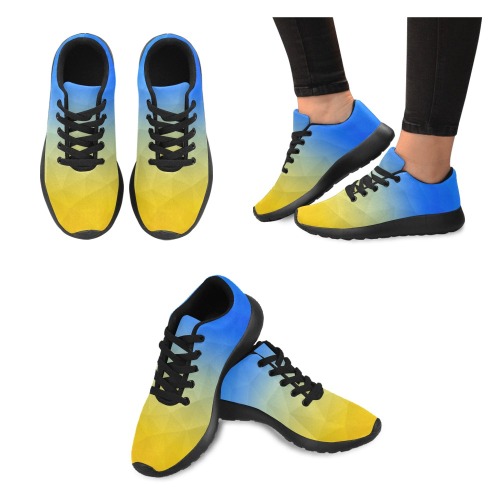Ukraine yellow blue geometric mesh pattern Women’s Running Shoes (Model 020)